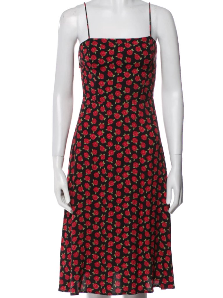 Reformation Floral Midi Red Dress Xs/0